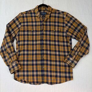 Only NY Men's Size Large Flannel Shirt Button Up Plaid Mustard Yellow Blue